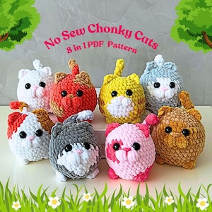 8 in 1 No Sew Cat Crochet Pattern Chonky Cat Crochet Pattern Amigurumi Crochet Pattern Bundle Cute Cat Plushies Pattern Crochet Cat Pattern