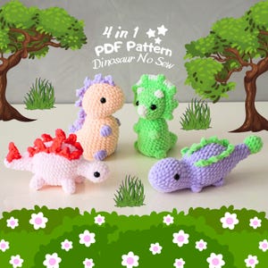 4 in 1 Dinosaur No Sew Crochet Pattern Amigurumi Crochet Pattern Dinosaur Crochet Pattern Crochet Dinosaur Pattern Amigurumi Crochet Bundle