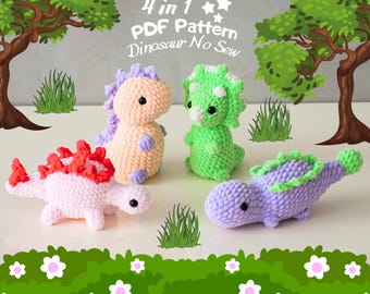 Dinosaur Crochet Pattern: 4-in-1 No-Sew Amigurumi Bundle (PDF Pattern)