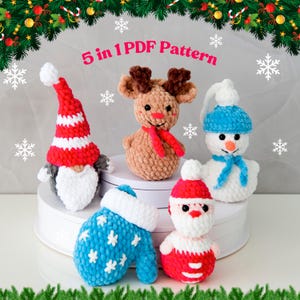 5 in 1 Christmas Amigurumi Bundle No Sew Crochet Pattern Car Hanging Christmas Pattern Christmas Holiday Crochet Patterns Christmas ornament