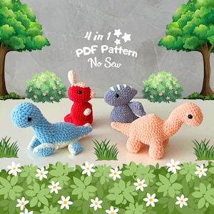 4 in 1 No Sew Crochet Pattern Crochet Dinosaur Pattern Collection Amigurumi Crochet Patterns Dinosaur Crochet Pattern Mamenchisaurus pattern