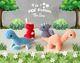 No Sew Crochet Dinosaur Pattern: Amigurumi 4-in-1 Collection (PDF Pattern)