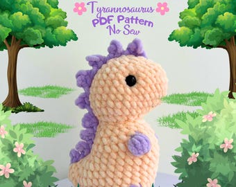 Virkmönster för Tyrannosaurus utan symönster: Amigurumi-dinosaurie (PDF-mönster)