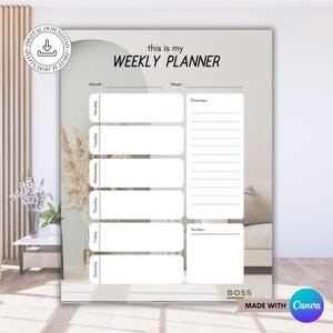 Plantilla de Canva para planificador semanal de bienes raíces / Planificador semanal / Planificador semanal de bienes raíces / Canva / Planificador personalizable