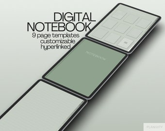 Cuaderno Digital / Cuaderno GoodNotes, Cuaderno de Notabilidad, Cuaderno de Estudiante, Diario Digital, Cuaderno Personalizable, Plantillas de 9 Páginas,