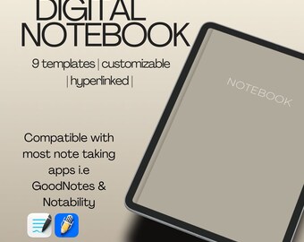 Digital Notebook | GoodNotes Notebook, Notability Notebook, Student Notebook, Digital Journal, Customizable Notebook, 9 Page Templates