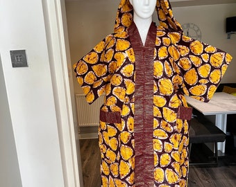 Kampala African Wax Print and Aso oke BouBou Bubu Nigerian African Gown Dress - yellow and burgundy