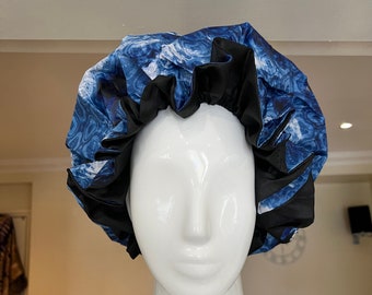 African Print Satin Lined Afro Hair Bonnet