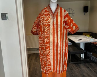 Kampala African Wax Print and Aso oke Tassel BouBou Bubu Nigerian African Gown Dress - orange