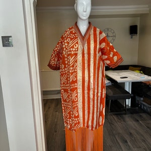 Kampala African Wax Print and Aso oke Tassel BouBou Bubu Nigerian African Gown Dress orange zdjęcie 1