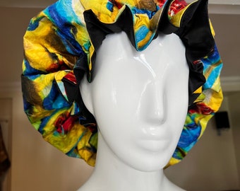 Multi-coloured African Print Satin Lined Afro Hair Bonnet