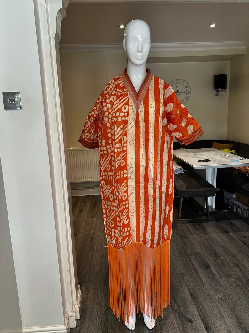 Kampala African Wax Print and Aso oke Tassel BouBou Bubu Nigerian African Gown Dress orange zdjęcie 1