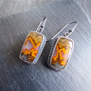Sterling silver seam agate earrings fall colors autumn style handmade jewelry