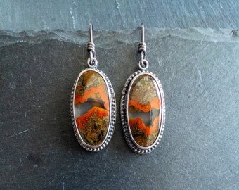 Sterling silver seam agate earrings fall colors autumn style handmade jewelry