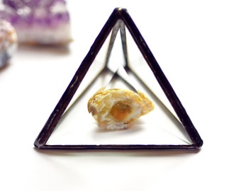 Faceted Glass Pyramid. Crystal Display Pyramid. Pyramid Cloche. Terrarium Pyramid. Glass Plant Holder. Small 3" Pyramid. Crystal Charging.
