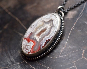 Crazy Lace Agate Druzy Sterling Silver Necklace