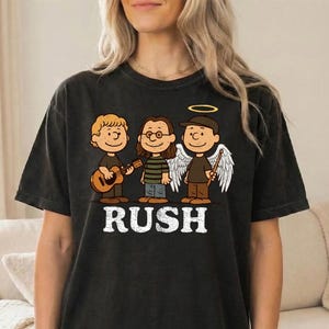 Rush Band Cartoon Shirt, Geddy Lee Alex Lifeson Neil Peart Retro Tee