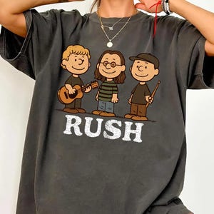 Rush Band Cartoon Shirt, Geddy Lee Alex Lifeson Neil Peart Retro Tee