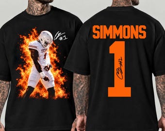 Camiseta Colin Simmons #1 Texas (parte delantera y trasera), camiseta gráfica de jugador de fútbol americano de Texas, regalo para el aficionado en el día del partido.