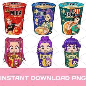Imágenes prediseñadas PNG de grupos de ídolos de Kpop Noodle: Mira, Rumi y Zoey (descarga digital)