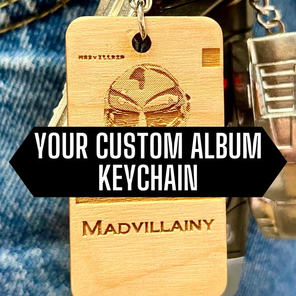 Custom Album Cover Key Chain / Engraved Wooden Keychain / 2 Side Music Laser Designed Personalized Gift / Birthday Gift / Custom Covers