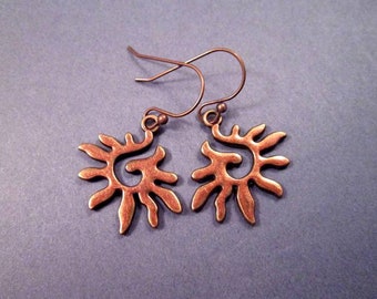 FREE Shipping U.S. Spiral Sun Earrings Tribal Style Copper Dangle Earrings