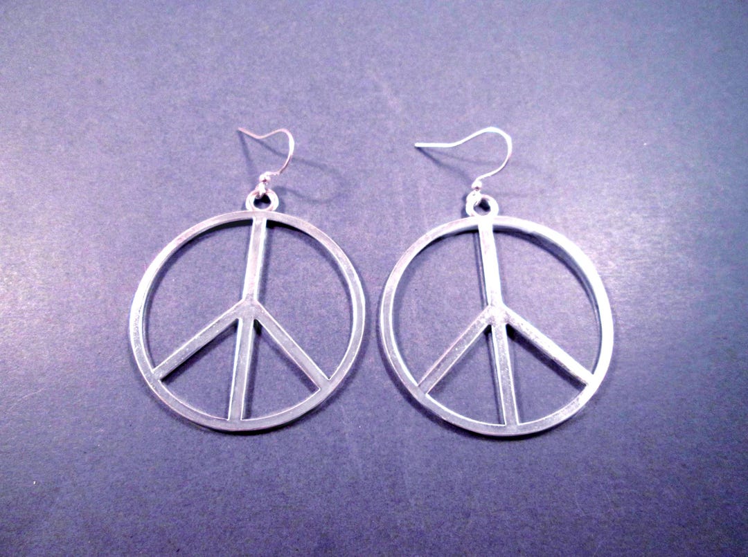 Earring Signs Large Peace Sign Earrings, Retro Style, Silver Dangle Earrings, FREE ...