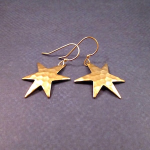 Star Earrings, Hammered Raw Brass Earrings, Gold Dangle Earrings, FREE Shipping image 4