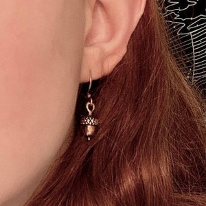 Acorn Earrings, Rustic Woodland Style, Hook Ear Wires, Copper Dangle Earrings, FREE Shipping image 4