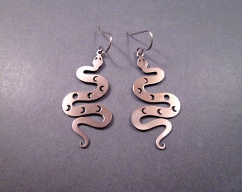 SNAKE Earrings, Phases of the Moon Design, Stainless Steel Dangle Earrings, FREE Shipping