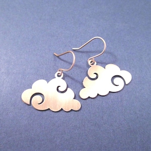 Cloud Earrings, Head in the Clouds, Raw Brass and Gold Dangle Earrings, FREE Shipping