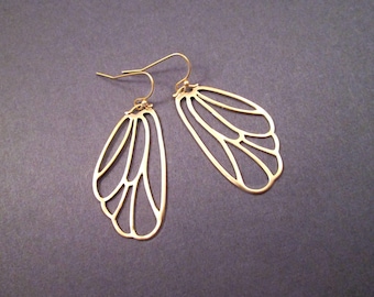 Butterfly Wing Earrings, Delicate Earrings, Brushed Gold Dangle Earrings, FREE Shipping