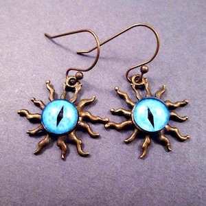 Eye Eyeball Earrings, They Came From Outer Space, Blue and Brass Dangle Earrings, FREE Shipping