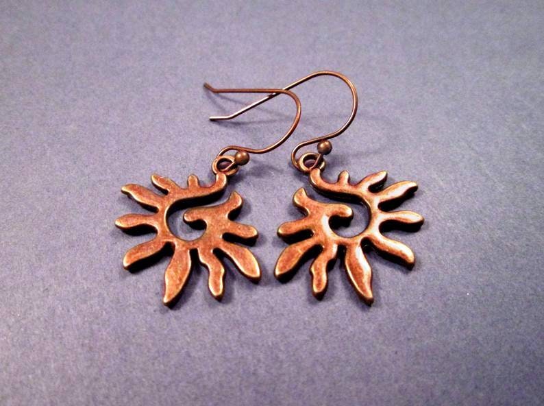FREE Shipping U.S. Spiral Sun Earrings Tribal Style Copper Dangle Earrings