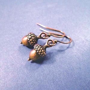 Acorn Earrings, Rustic Woodland Style, Hook Ear Wires, Brass Dangle Earrings, FREE Shipping