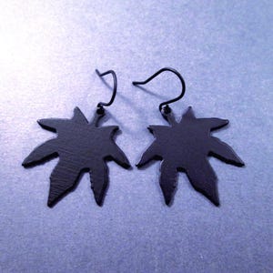 Marijuana Leaf Earrings, Matte Black Cannabis Earrings, Gunmetal Silver Dangle Earrings, FREE Shipping
