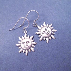 Sun Earrings, Oxidized Silver Dangle Earrings, FREE Shipping