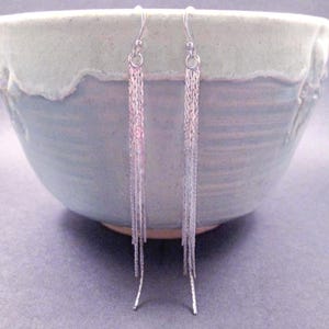Rhodium Silver Tassel Earrings, Serpentine Chain Earrings, Long Dangle Earrings, FREE Shipping