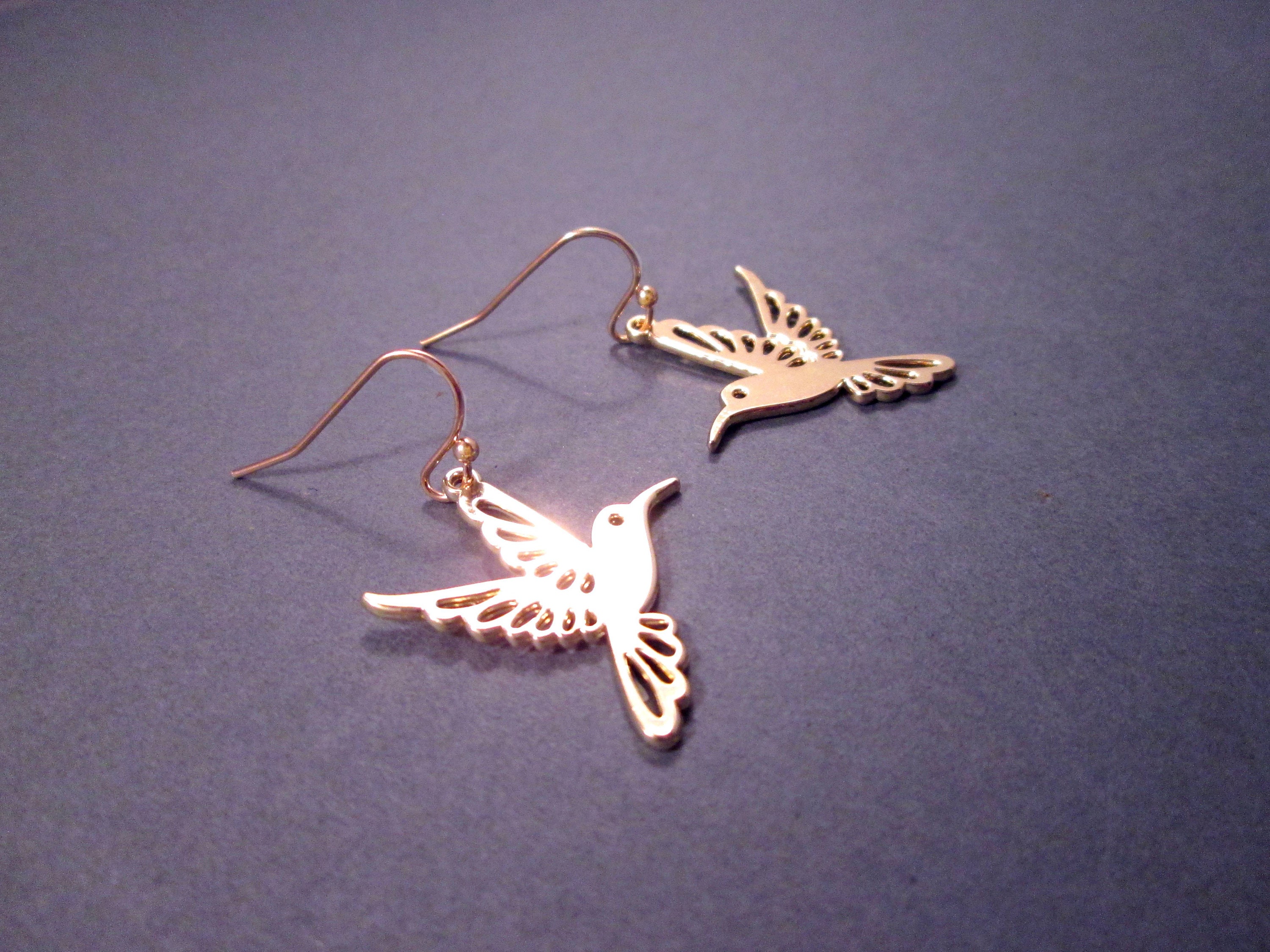 Hummingbird Earrings Gold Bird Charms Dangle Earrings FREE Etsy UK