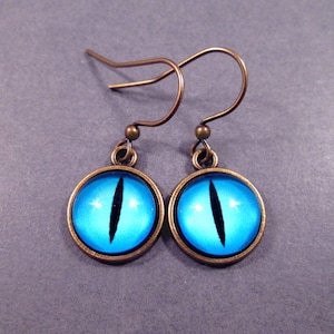 Eye See You, Eyeball Earrings, Azure Blue and Brass Dangle Earrings, FREE Shipping