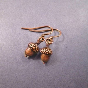 Acorn Earrings, Rustic Woodland Style, Hook Ear Wires, Brass Dangle Earrings, FREE Shipping