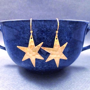 Star Earrings, Hammered Raw Brass Earrings, Gold Dangle Earrings, FREE Shipping