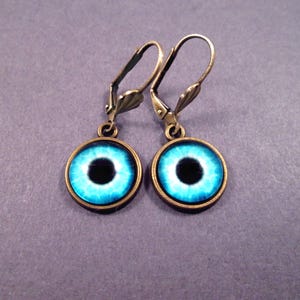 Eye See You, Eyeball Earrings, Blue Black and Brass Dangle Earrings, FREE Shipping