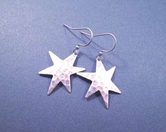 Star Earrings, Hammered Oxidized Silver Earrings, Dangle Drop Earrings, FREE Shipping