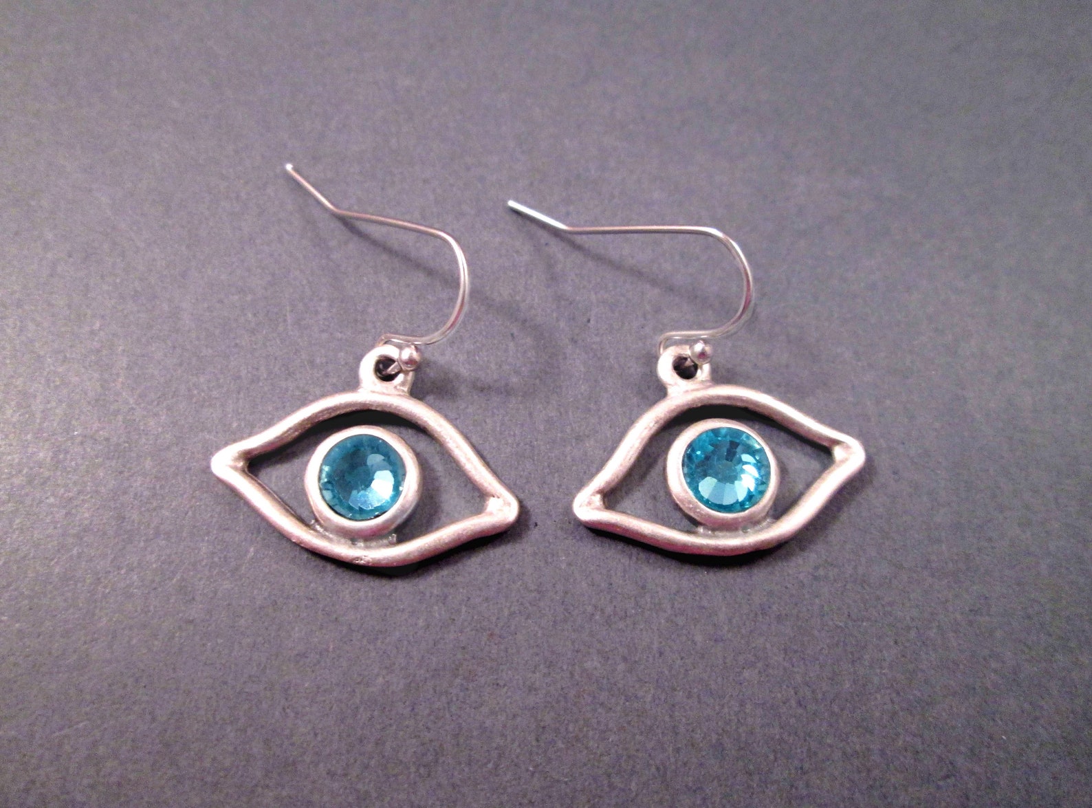 Crystal Eyeball Earrings Eye See You Blue Stone and Silver Etsy