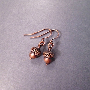 Acorn Earrings, Rustic Woodland Style, Hook Ear Wires, Copper Dangle Earrings, FREE Shipping image 2