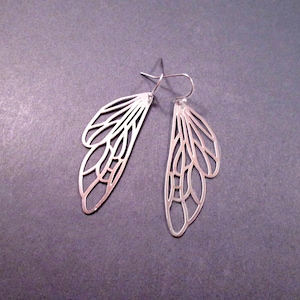 Butterfly Wing Earrings, Delicate Earrings, Rhodium Silver Dangle Earrings, FREE Shipping