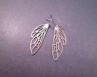 Butterfly Wing Earrings, Delicate Earrings, Rhodium Silver Dangle Earrings, FREE Shipping