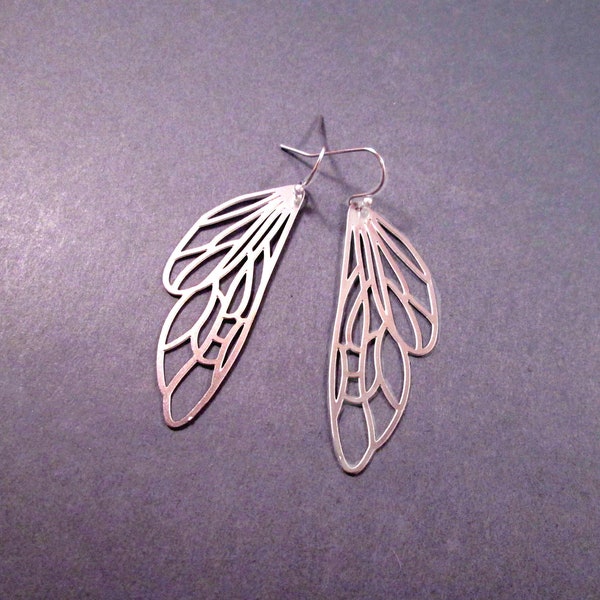 Butterfly Wing Earrings, Delicate Earrings, Rhodium Silver Dangle Earrings, FREE Shipping