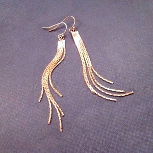 Gold Chain Earrings, Tassel Earrings, Serpentine Fringe Earrings, Long Dangle Earrings, FREE Shipping